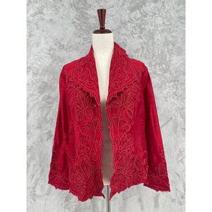 Vintage Sandy Starkman Silk Floral Embroidered Open Front Blazer Jacket